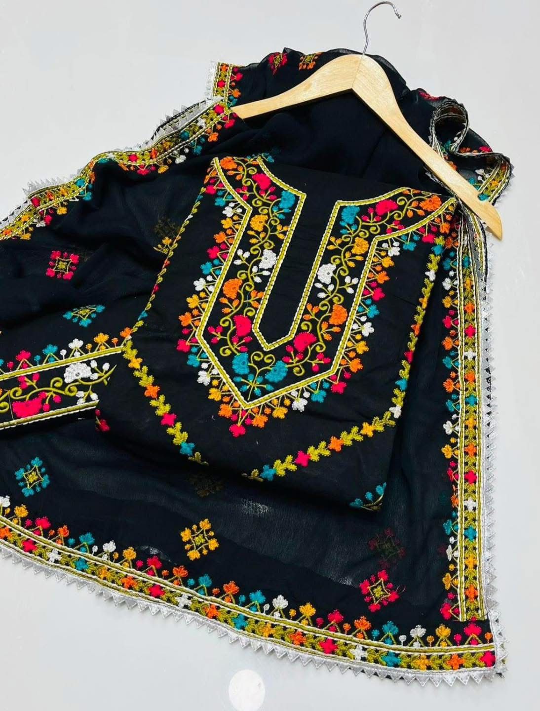 Handmade Style Pakka Tanka Multi Machine Embroidery Unstitch 3pc Dress 👗