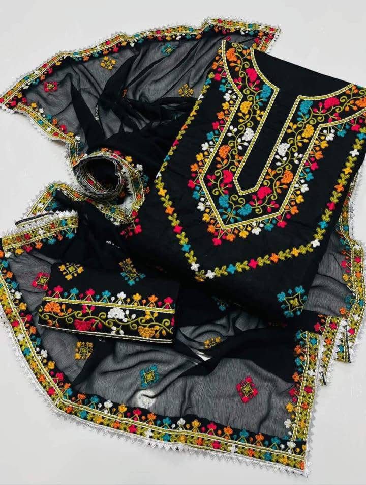 Handmade Style Pakka Tanka Multi Machine Embroidery Unstitch 3pc Dress 👗