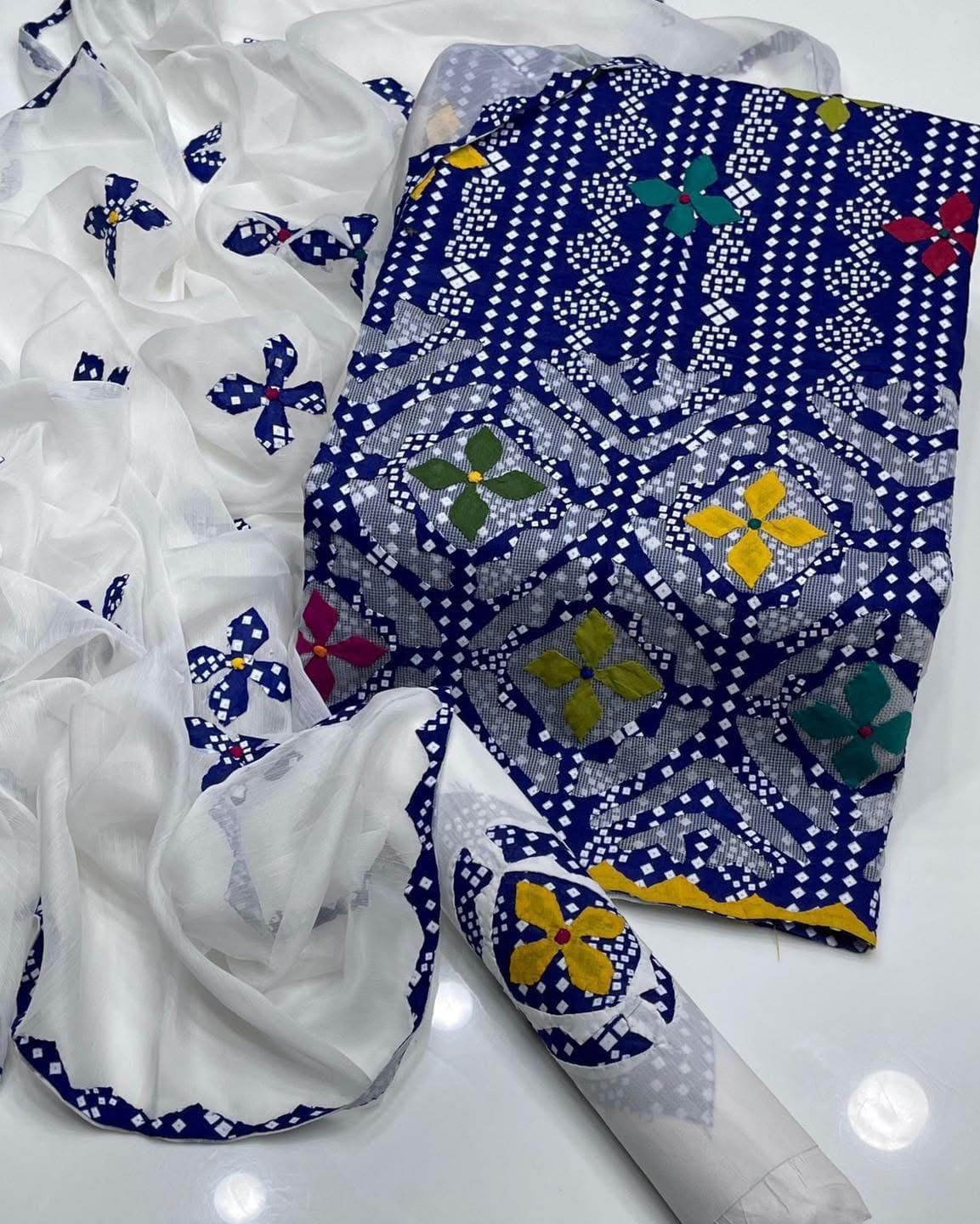 Lawn Cotton Stuff Chunri Print Multi Applic Net Daman Cut Work Handmade Shirt