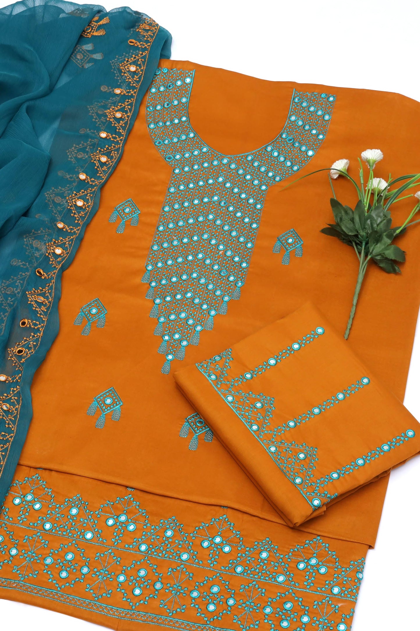 Embroiderd Lawn Cotton Trouser 3pc Dresses 👗