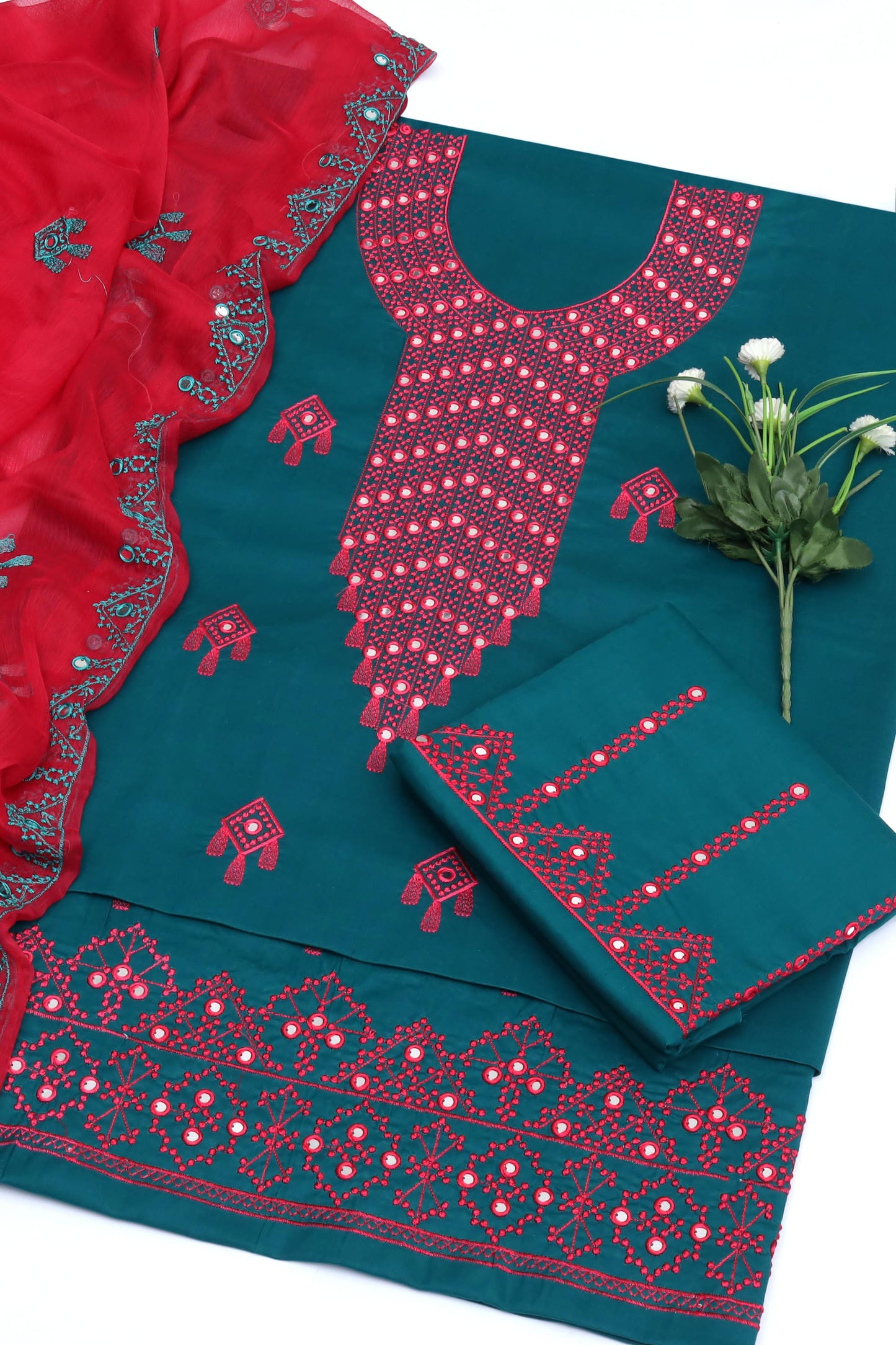 Embroiderd Lawn Cotton Trouser 3pc Dresses 👗