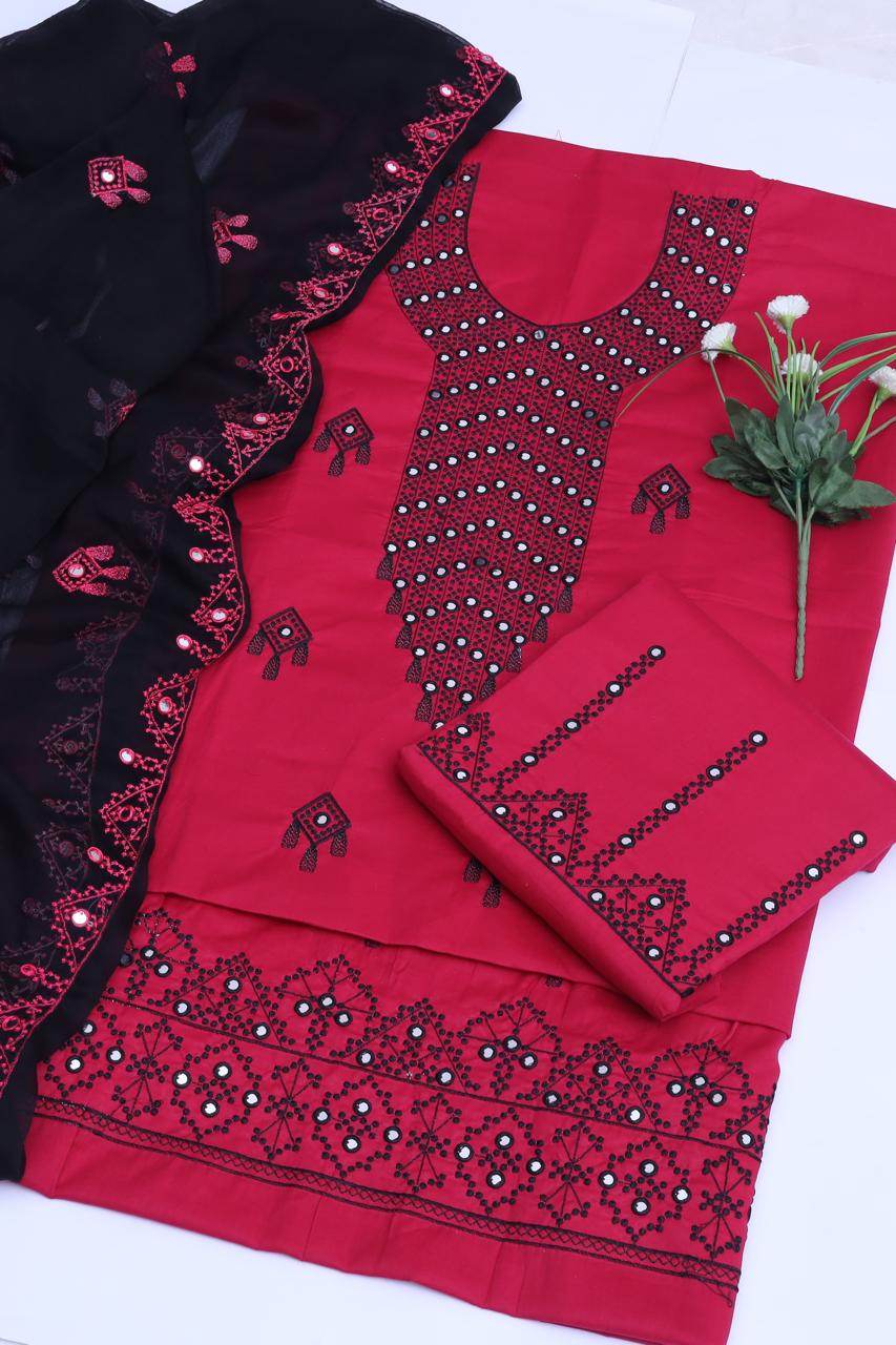 Embroiderd Lawn Cotton Trouser 3pc Dresses 👗