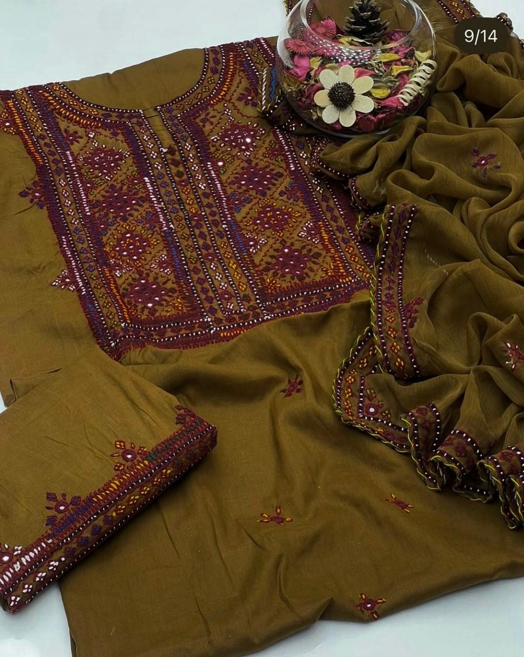 Balochi Handcrafted 3-Piece Suit with Original Mirror Work – Soft Cotton & Chiffon Dupatta