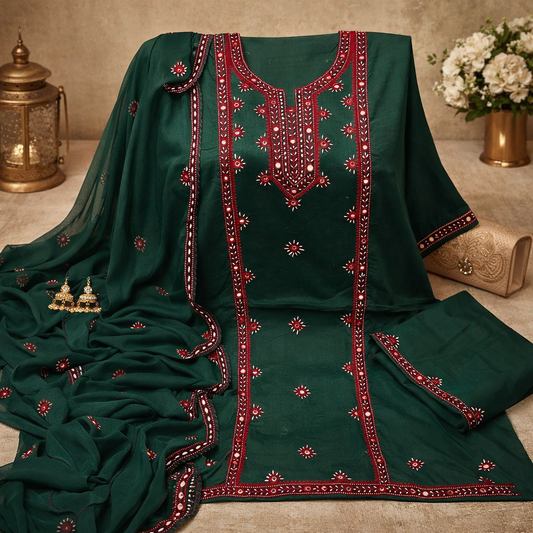 Balochi Handmade Original Mirror Work Fancy Unstitch 3pc Dress 👗