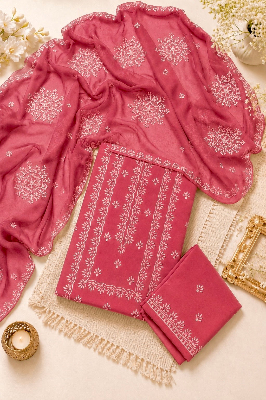 Lawn 3MM Sitara Sequence Thread Embroidery with Chiffon Dupatta - 3PC Unstitch Dress 👗