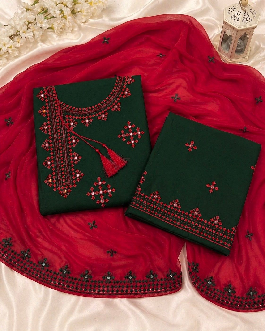 Angrakha Gala Style 9MM Sitara Embroidered Lawn Cotton with Contrast Chiffon Dupatta – 3PC Unstitch Dress 👗
