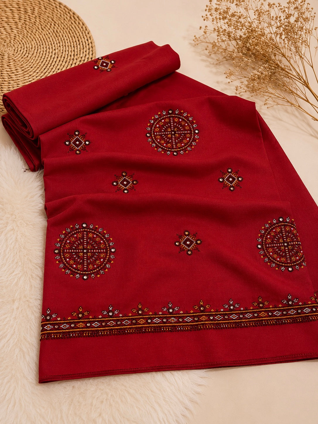 Balochi Thick Thread Sitara Bunches Embroidery Work Chader | Swiss Lawn Fabric