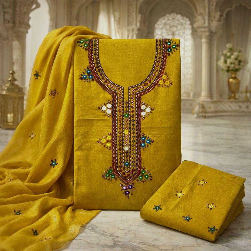 Balochi Gala Handwork 3-Piece Suit | Original Mirror Work | Soft Cotton & Chiffon Dupatta