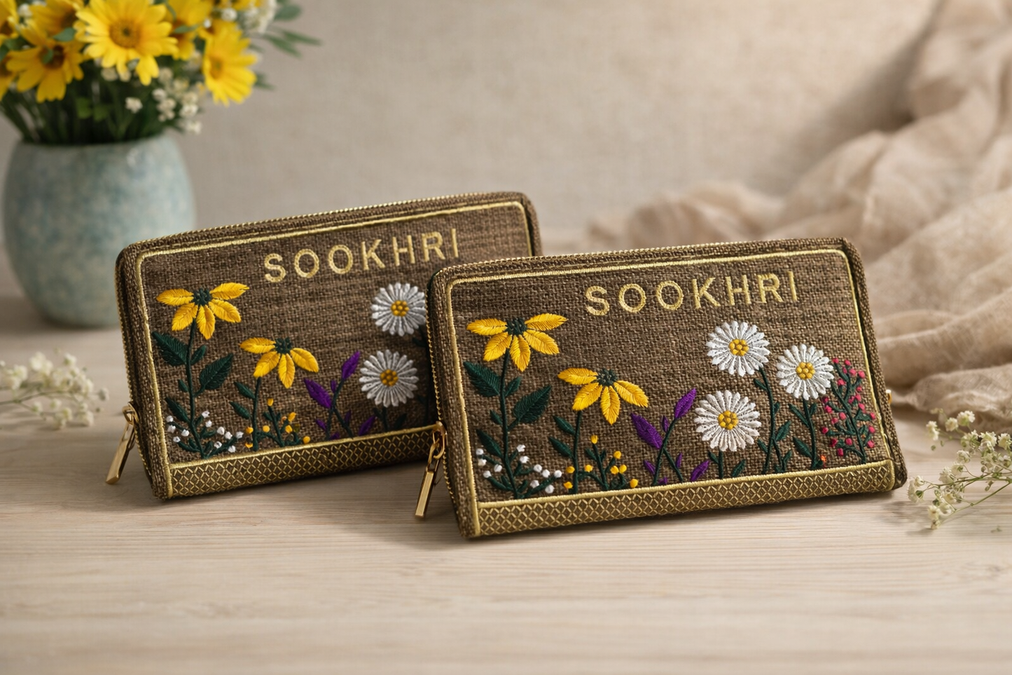 Traditional Jute Fabric Embroidered Clutches (Pack of 2)