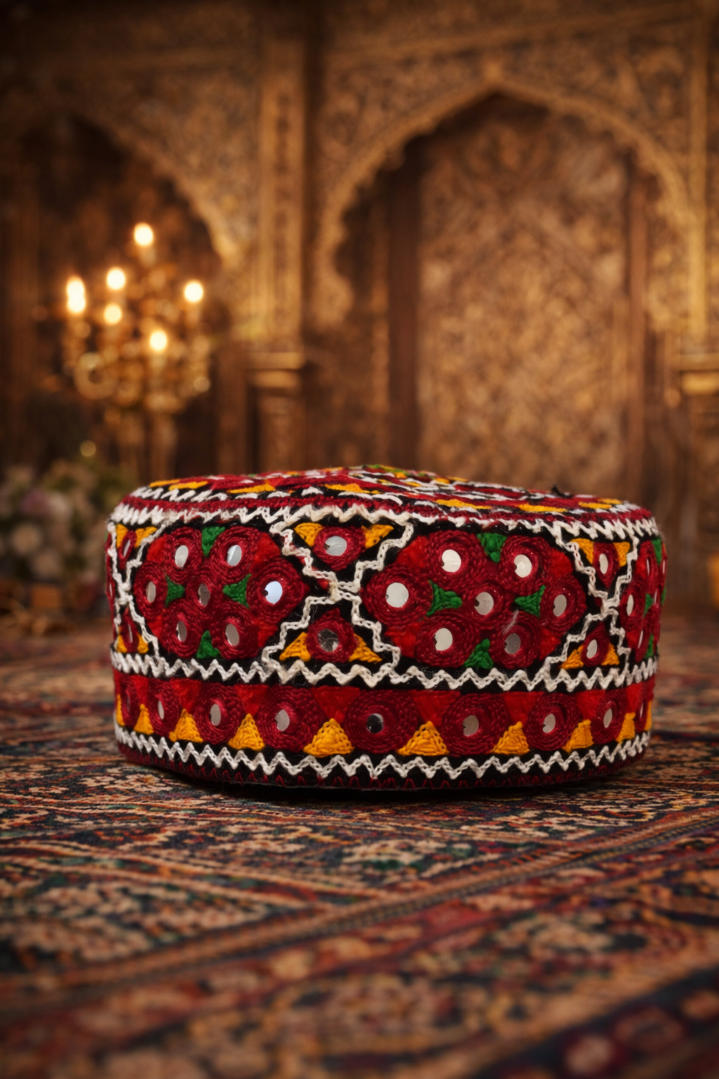 Traditional Sindhi Ladies Cap – Sitara Embroidered Work | Round Shape