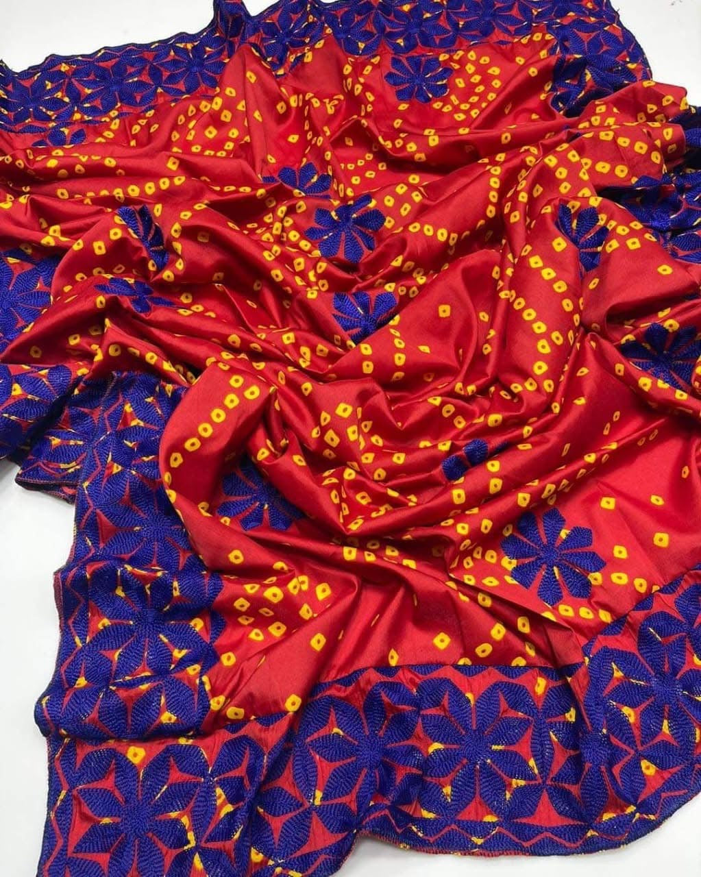 Chunri Print Silk Fabric Applique Style Ari Embroidery Chadar
