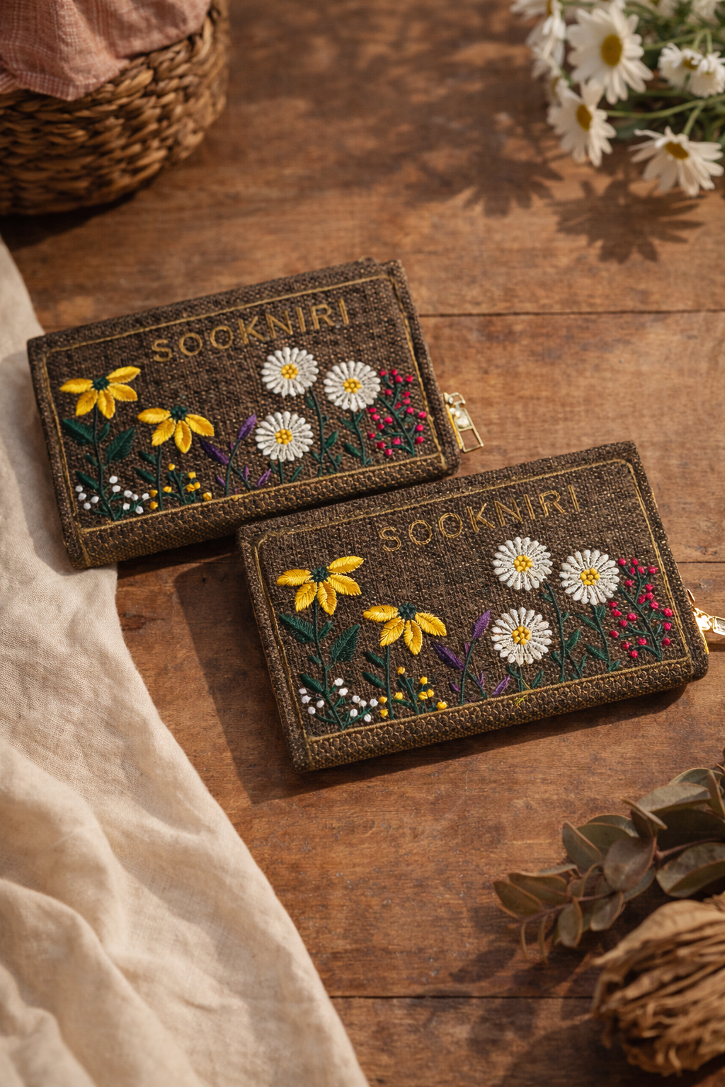 Traditional Jute Fabric Embroidered Clutches (Pack of 2)