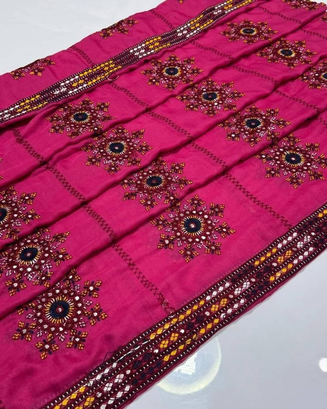 9MM Sitara Thick Thread Heavy Bunches Embroidery with Two Side Border - Swiss Lawn Chadar