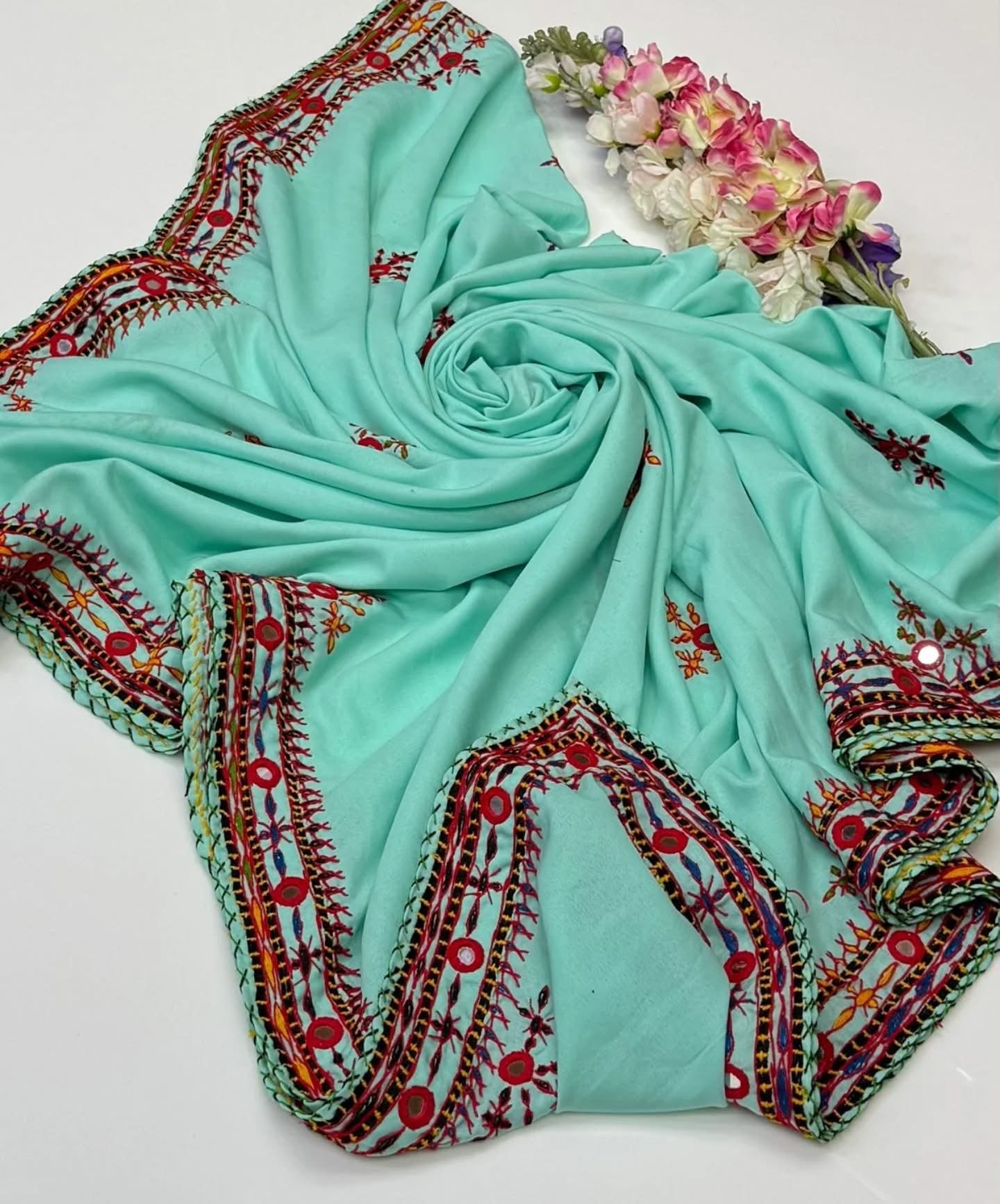 Balochi Handmade Chadar – Pure Mirror Work on Swiss Voil Fabric