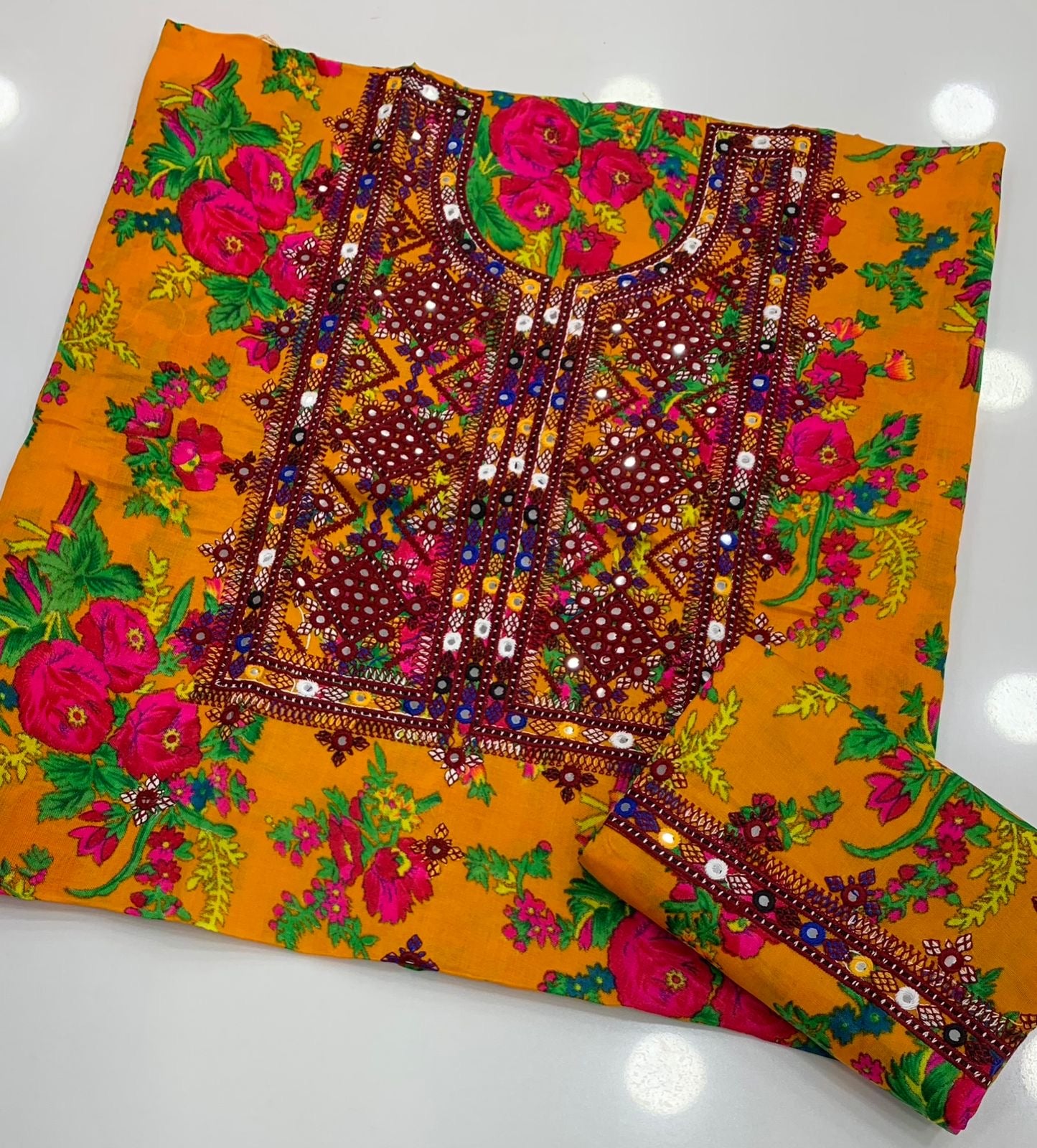 2-Piece Acrylic Marina Floral Suit | Thick Thread & 9mm Sitara Embroidered Winter Wear