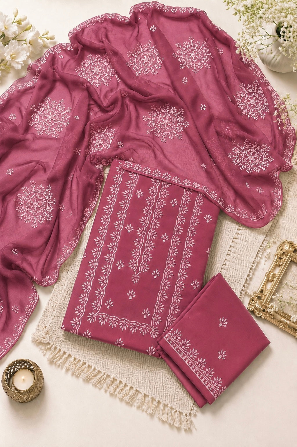 Lawn 3MM Sitara Sequence Thread Embroidery with Chiffon Dupatta - 3PC Unstitch Dress 👗