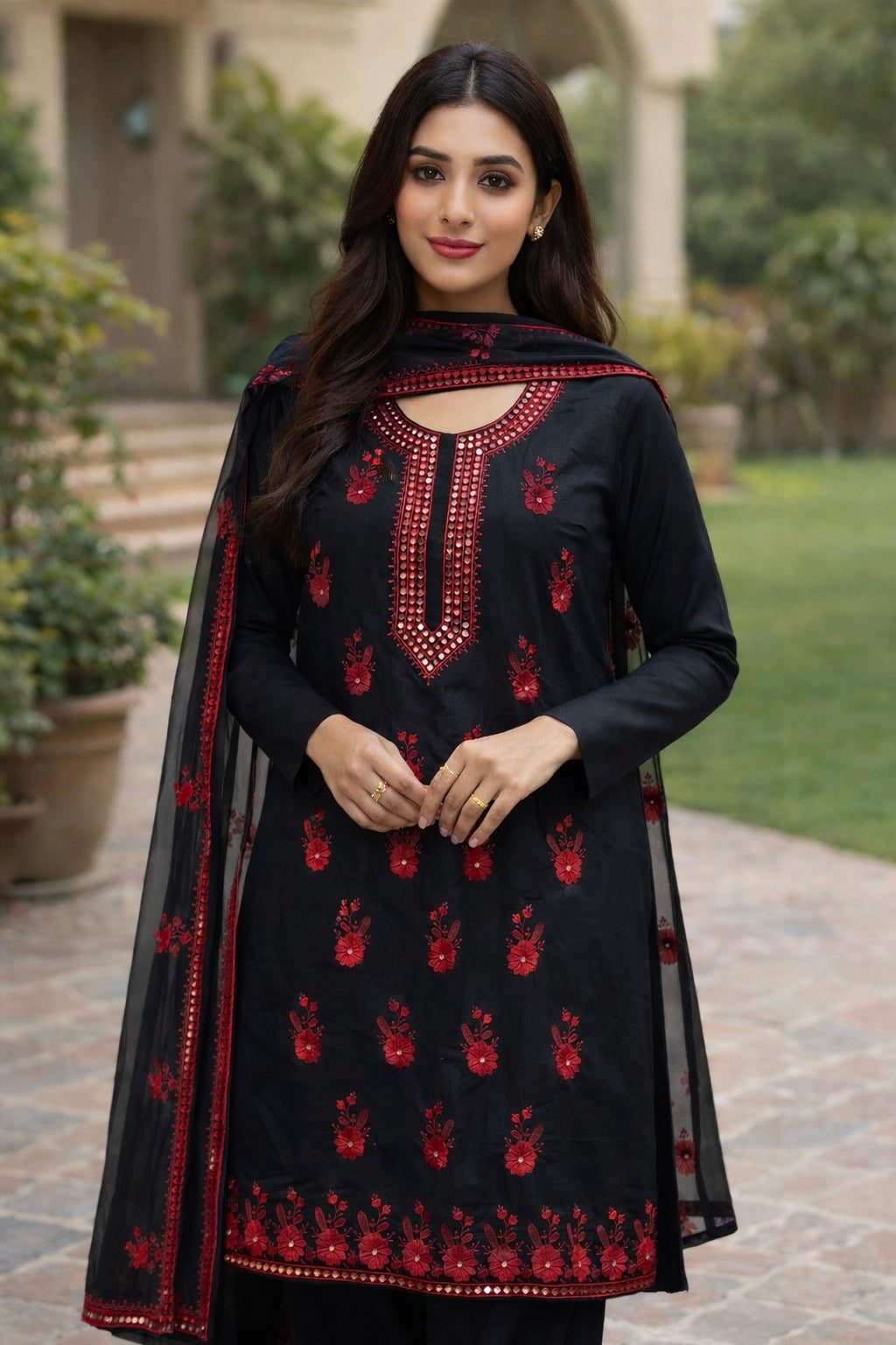 Luxury Black Sitara Sequin Embroidered 3-Piece Dress with Shefoon Dupatta
