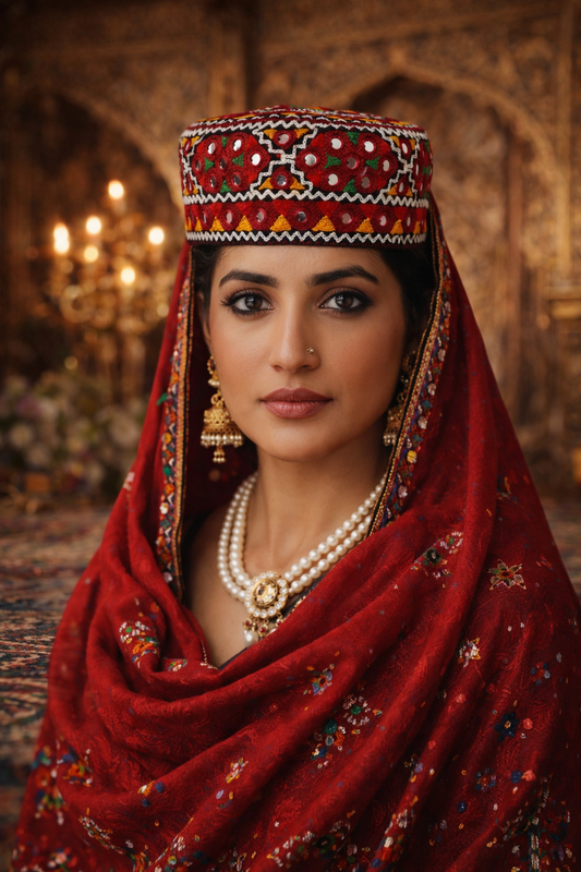 Traditional Sindhi Ladies Cap – Sitara Embroidered Work | Round Shape