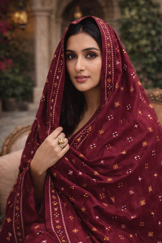 Elegant Swiss Lawn Chadar with All-Over Canvas Boti Embroidery & Two Side Border