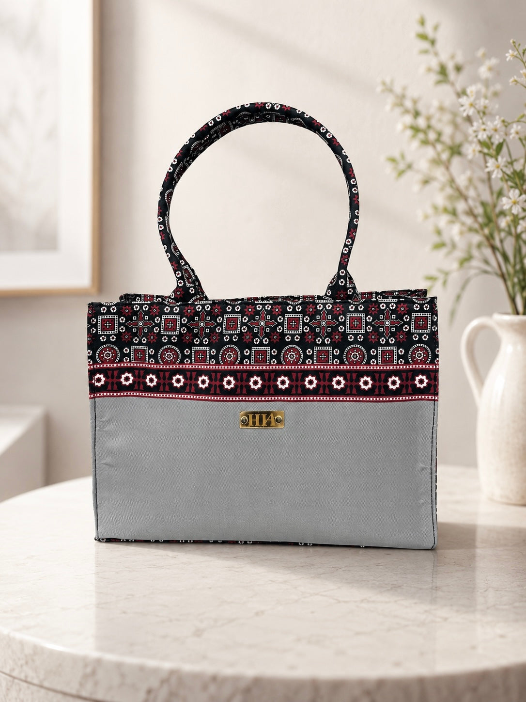Premium Ajrak Canvas Tote Bag | Ethnic Handcrafted Look | Durable & Stylish Shoulder Bag