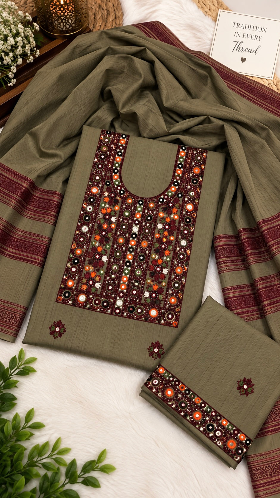 Soft Lining Khaddi Khaddar with Balochi Thick Thread Multi Stara Embroidery - 3PC Unstitched Suit 👗