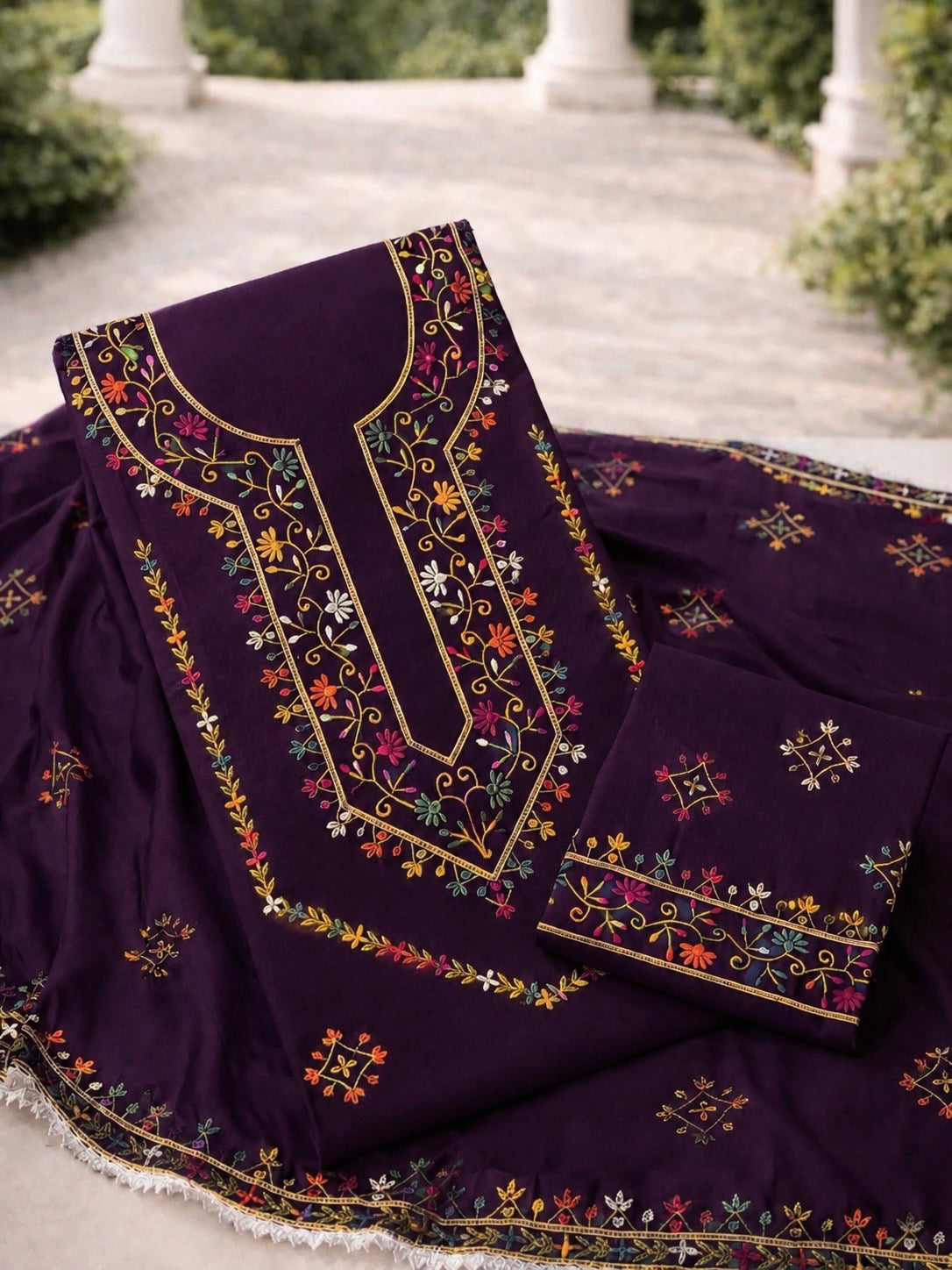 Elegant Multicolor Embroidered Lawn Cotton with Chiffon Dupatta Traditional Design - Unstitch 3PC Dress 👗