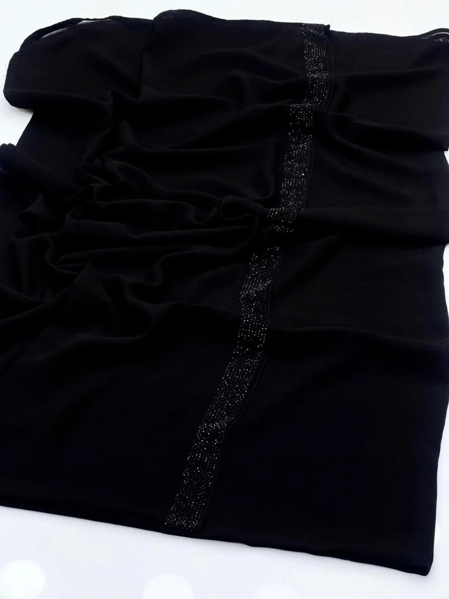 Korean Georgette Black Chadar with Stone Work Border
