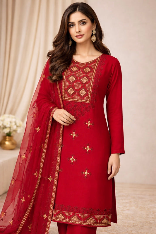 Premium Lawn Cotton Arri Embroidery with Chiffon 4 -Side Border Dupatta - 3PC Unstitch Dress 👗