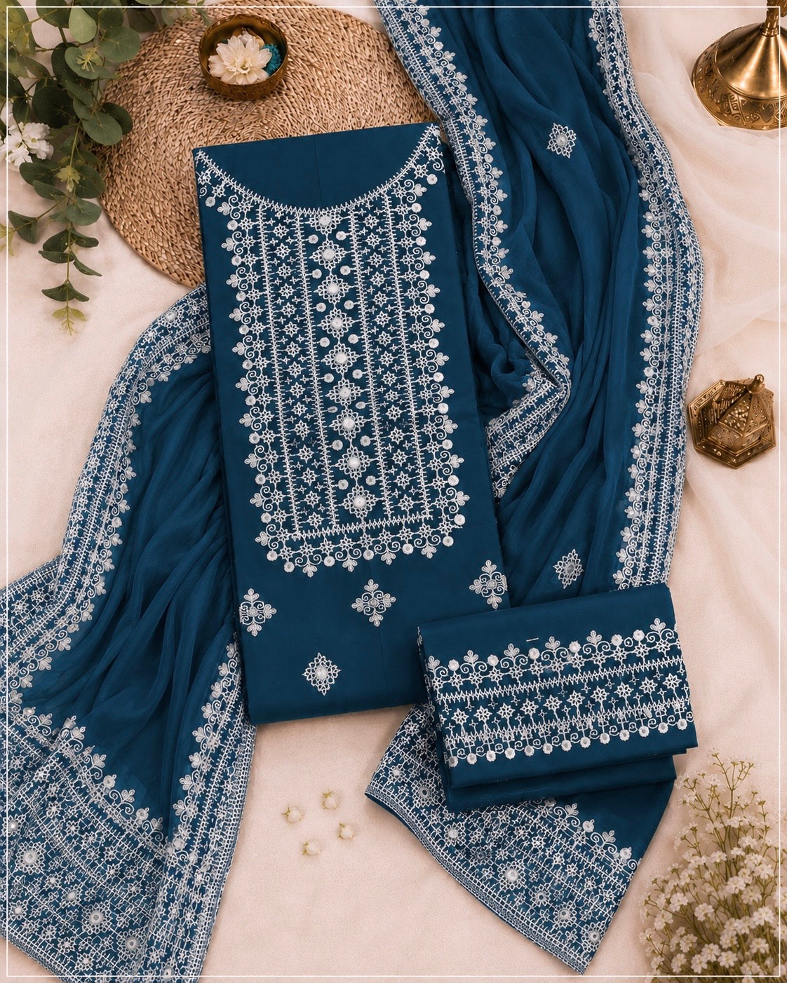 Hurmucha Machine Work & Sitara Foil Detailing Embroidered Lawn Cotton with Chiffon Dupatta – 3PC Unstitch Dress 👗