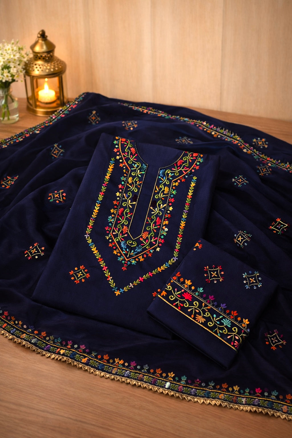 Elegant Multicolor Embroidered Lawn Cotton with Chiffon Dupatta Traditional Design - Unstitch 3PC Dress 👗
