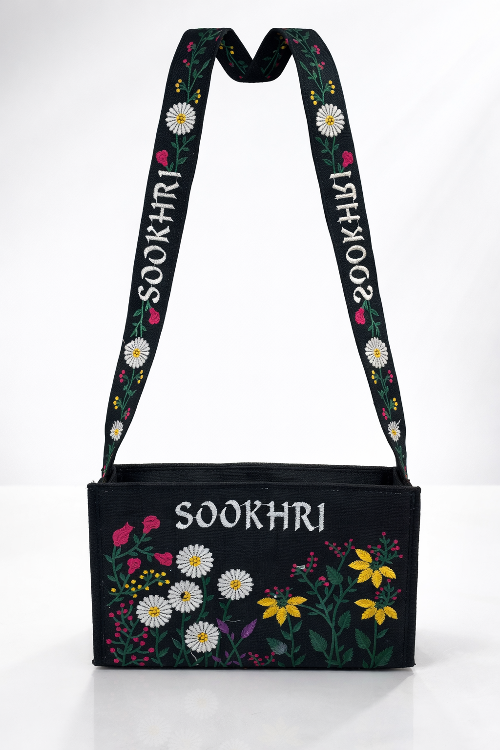 Sookhri Cross Body Floral Embroidered Jute Fabric Bag with Quality Zip