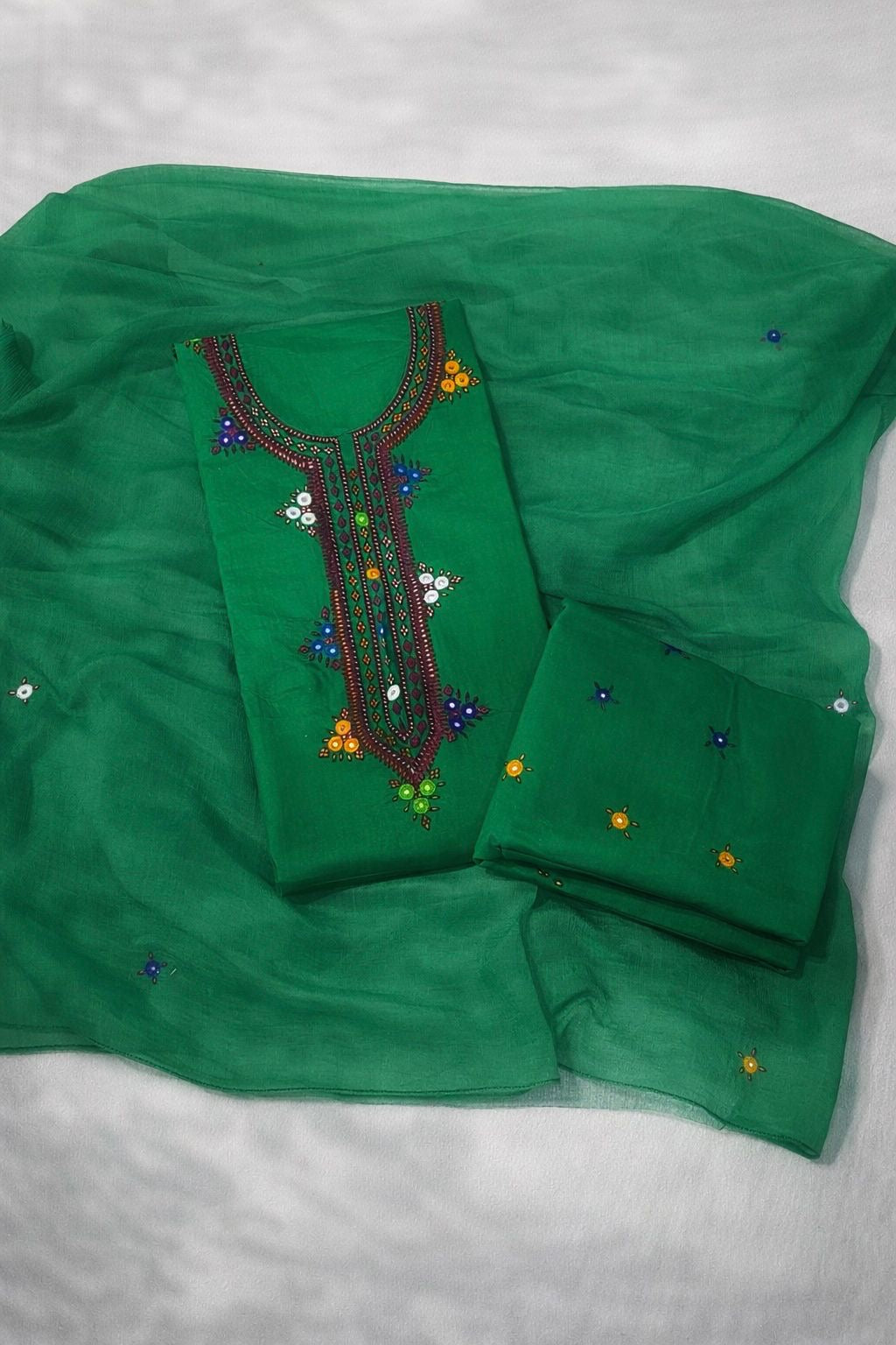 Balochi Gala Handwork 3-Piece Suit | Original Mirror Work | Soft Cotton & Chiffon Dupatta