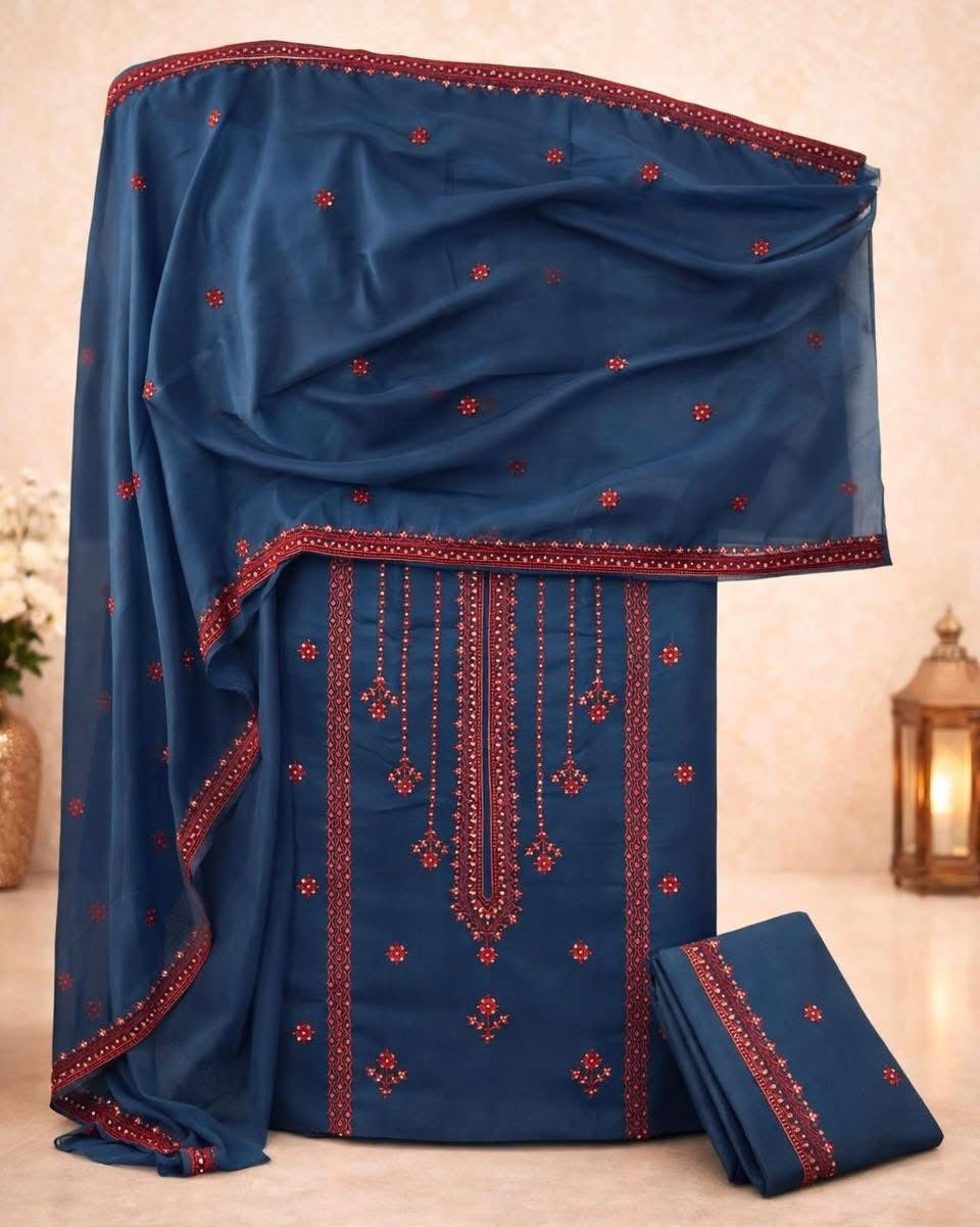 3MM Sequence Sitara Gala with Panel Daman Embroidered Lawn Cotton with Chiffon Dupatta - 3PC Unstitch Dress 👗