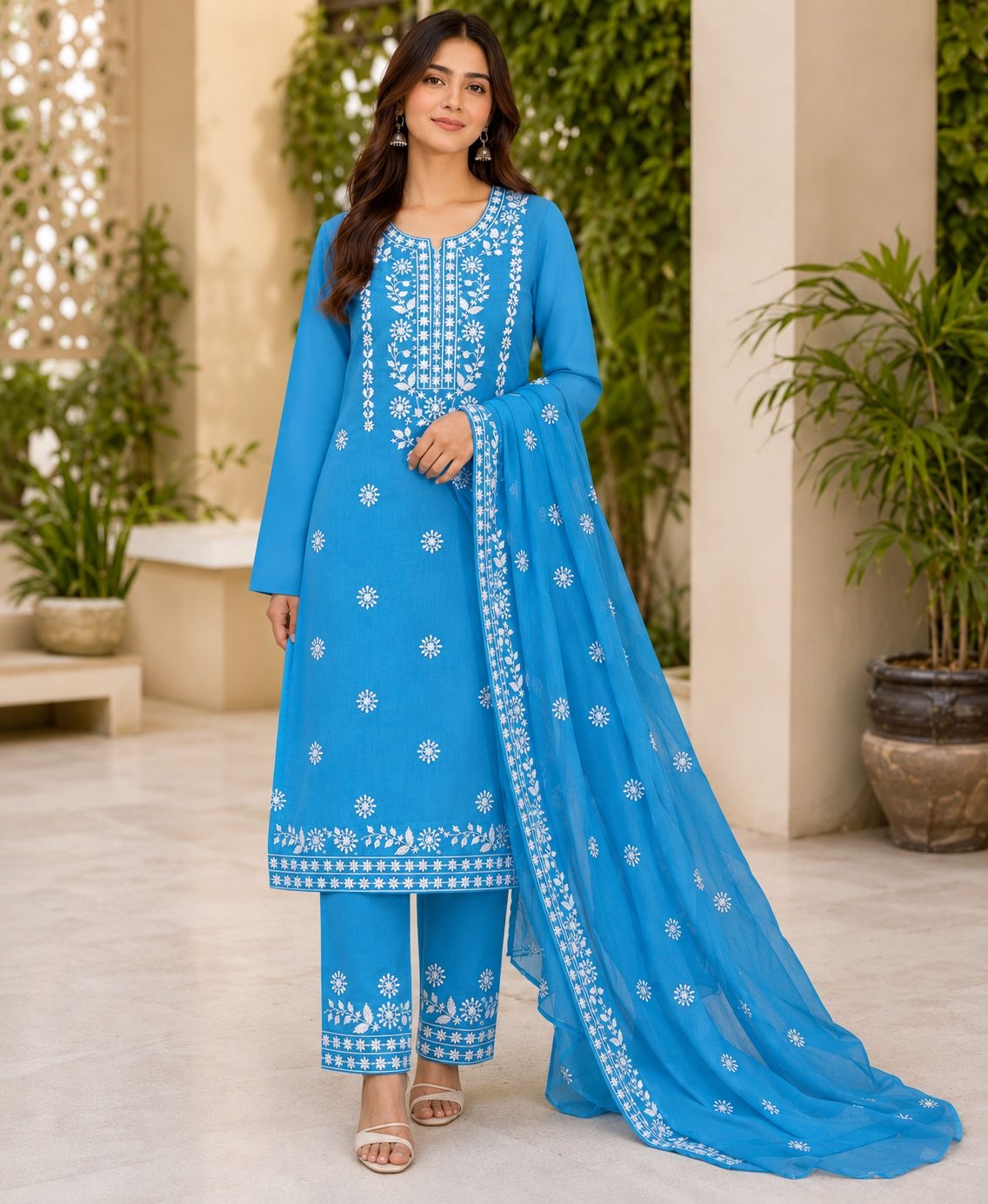 Pakka Thick Thread Lawn Cotton Embroidered with Chiffon Dupatta | 3PC Unstitched Dress 👗