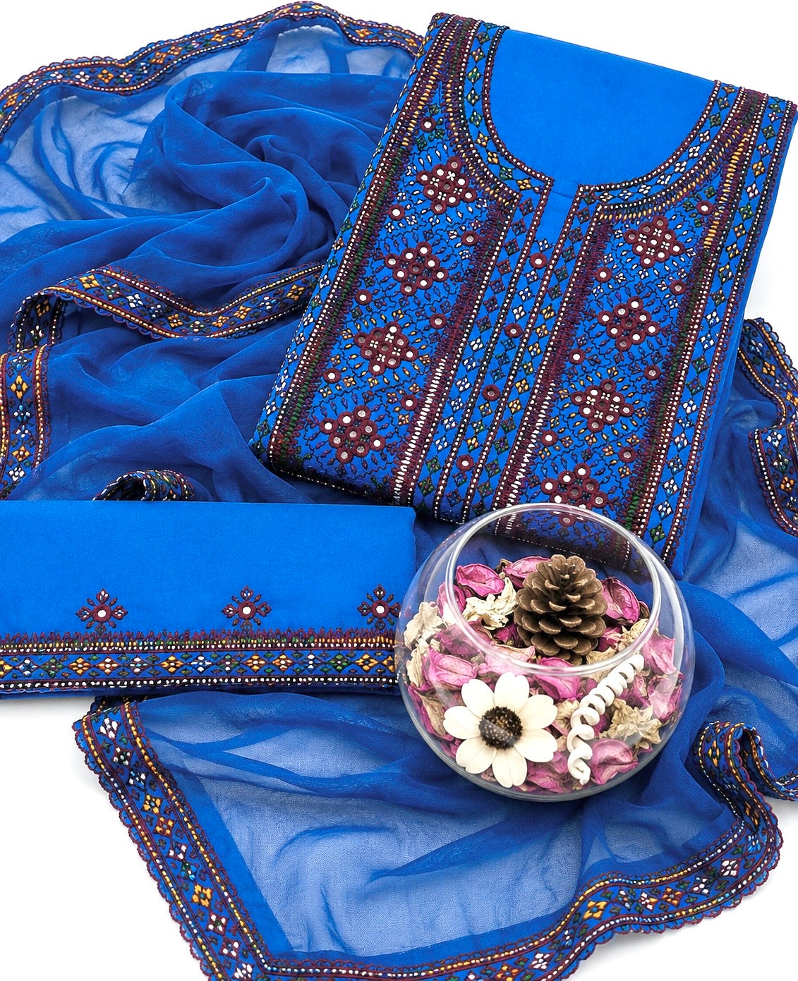Balochi Handmade Mirror Work Soft Cotton Fabric Shirt & Trouser with Chiffon Dupatta | 3PC Unstitch Dress 👗