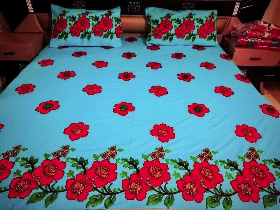 Floral Arri Work King Size Double Bed Bedsheet With Two Pillow Covers