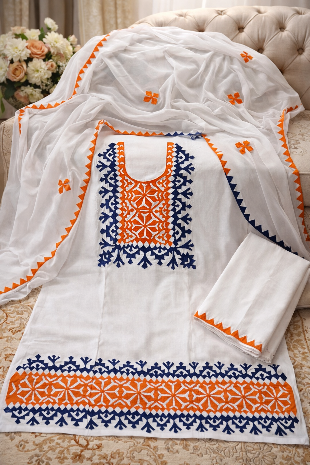 Pure Handmade Applique Work Unstitched 3 Piece Dress