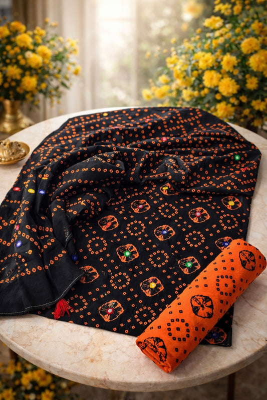 Chunri Block Print Cotton 3-Piece Suit Multi-Sitara Foil Work - 3PC Unstitch Dress