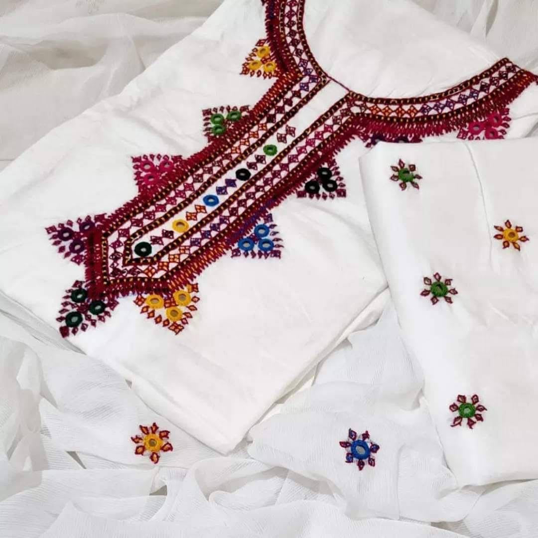 Balochi Gala Handwork 3-Piece Suit | Original Mirror Work | Soft Cotton & Chiffon Dupatta