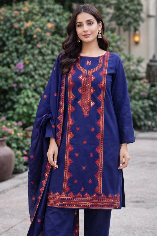 Thick Thread Sitara Foil Arri Embroidered Lawn Cotton Fabric - 3PC Unstitched Dress 👗