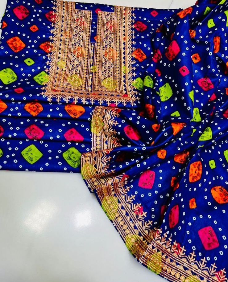 2-Piece Soft Cotton Chunri Suit with Zari Mirror Neck Embroidery