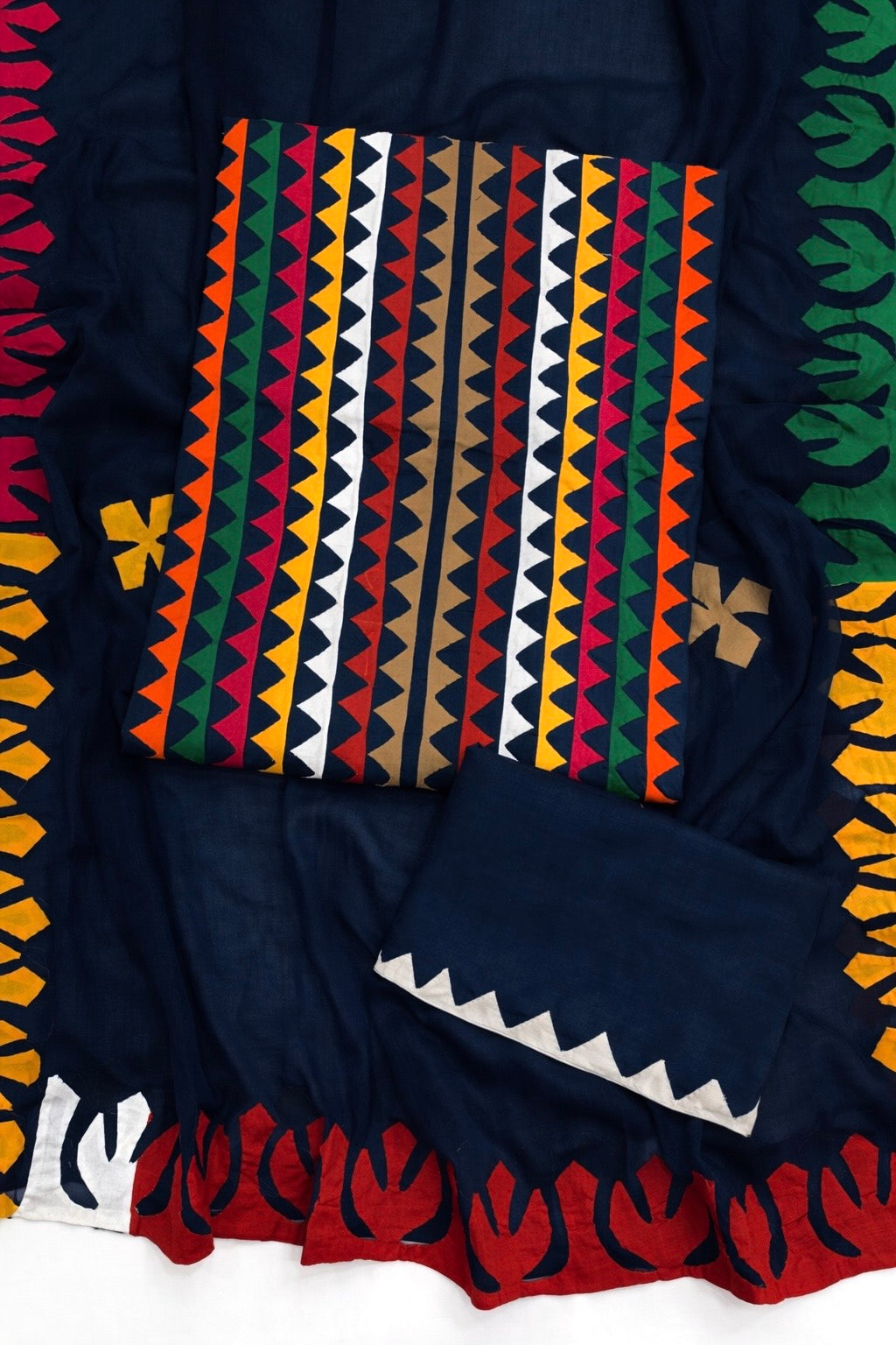 Multicolor Applique 3-Piece Dress – Soft Cotton with Chiffon Dupatta