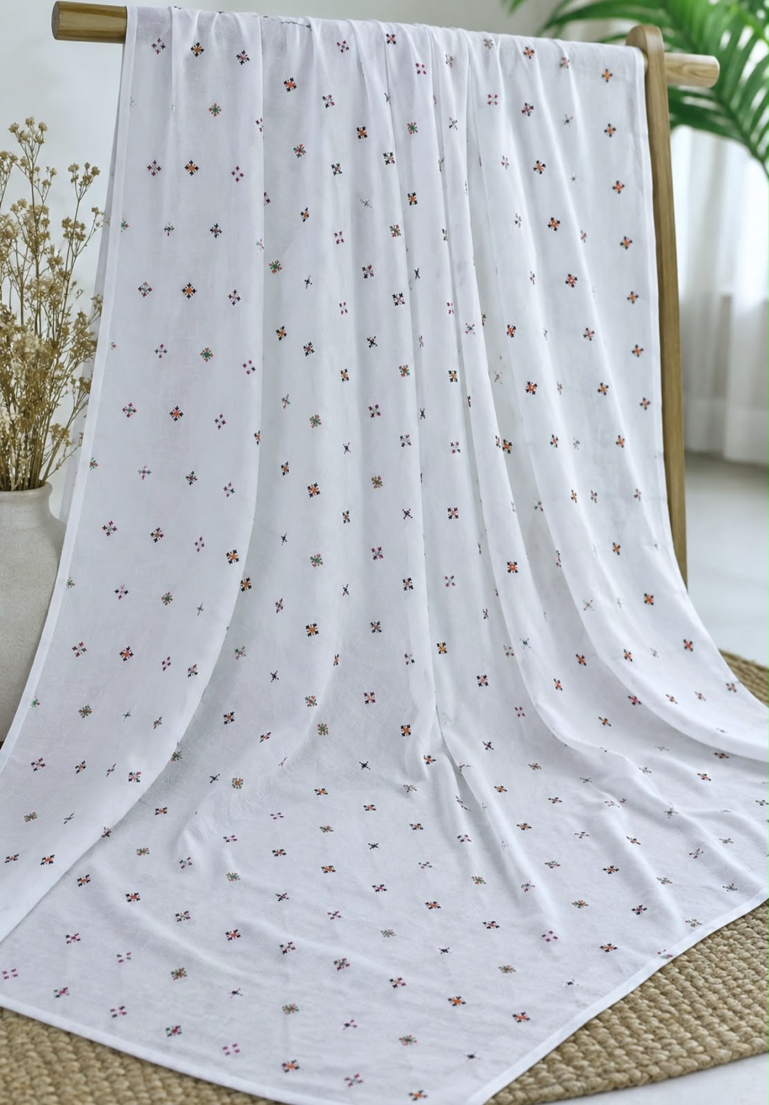 Cross Stitch Flower Booti Embroidered Lightweight Ladies Chaddar | Swiss Lawn Fabric