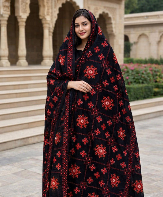 Machine Embroidered Traditional Chadar Linen Fabric