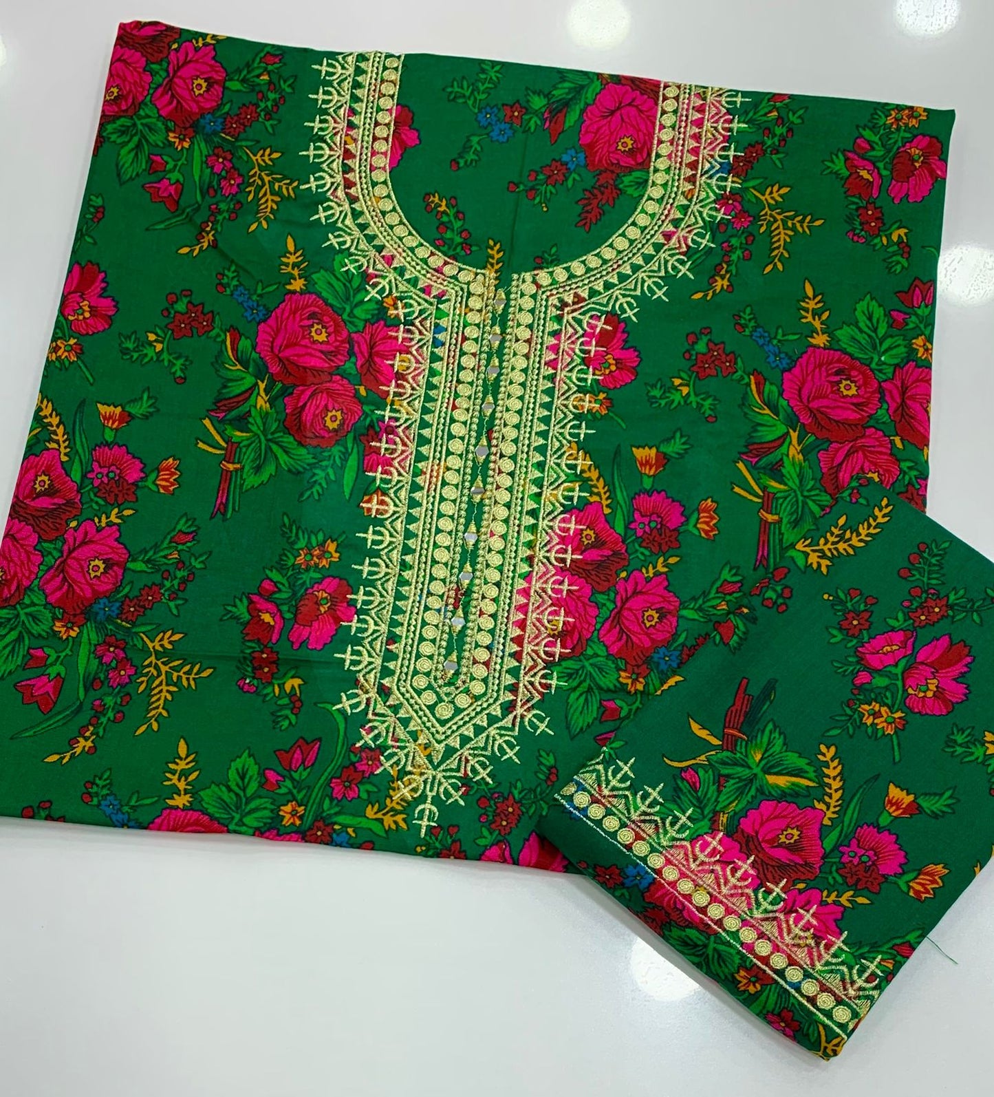 Winter 2-Piece Acrylic Marina Floral Print Suit with Zari Mirror Work