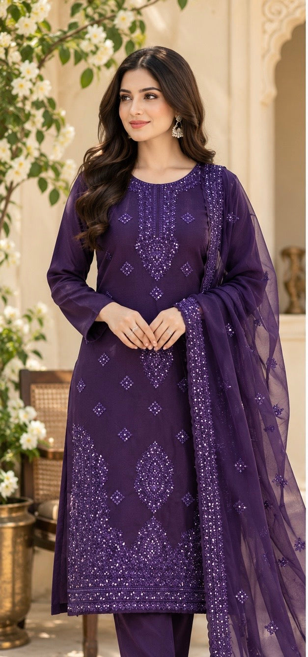 Luxury 3MM Sitara Gala Heavy Chak Daman Soft Cotton with Chiffon Dupatta | 3PC Unstitched Dress 👗