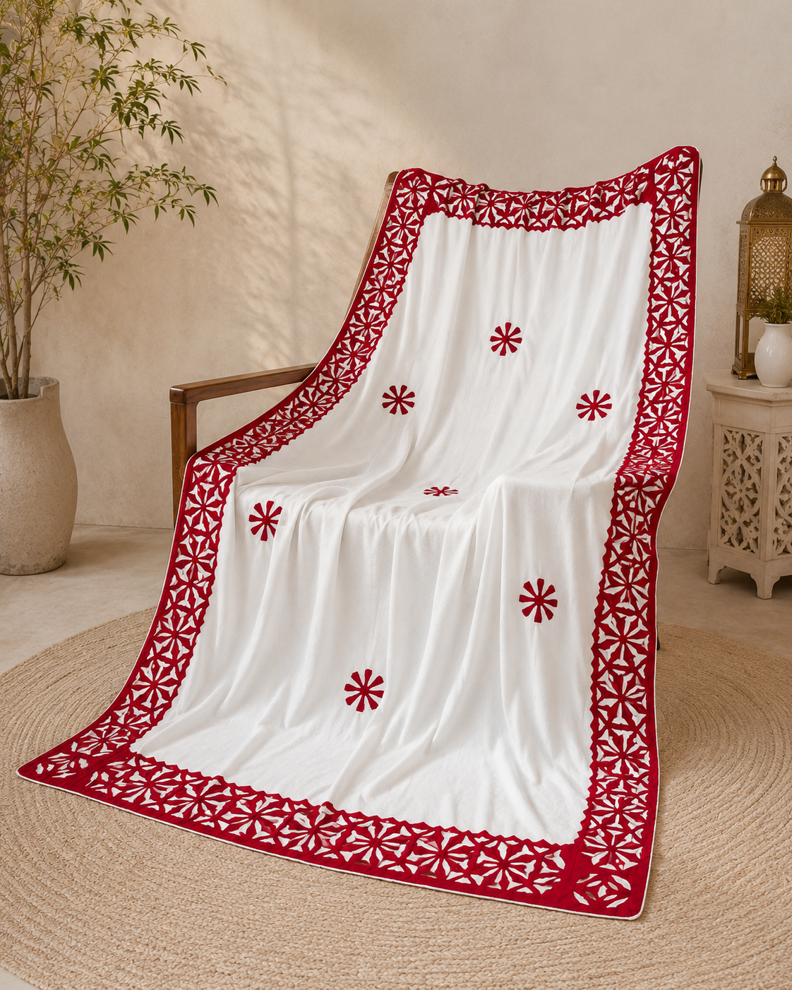 Handmade Applique Work Chader – Swiss Voile Fabric | 2.5 Meter