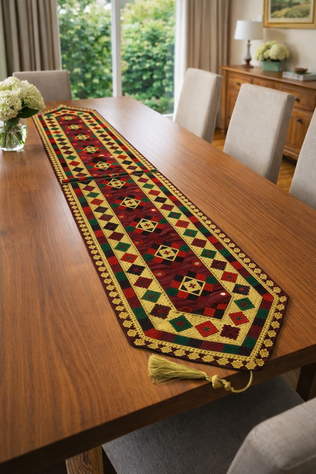 Traditional Embroidered Table Long Runner (5.5ft length 1ft Width)