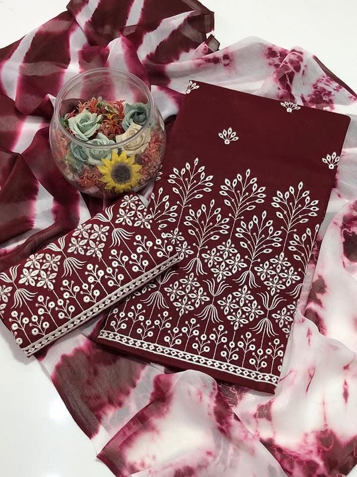 Soft Cotton Bouring Daman Embroidery Work 3pc Dress 👗