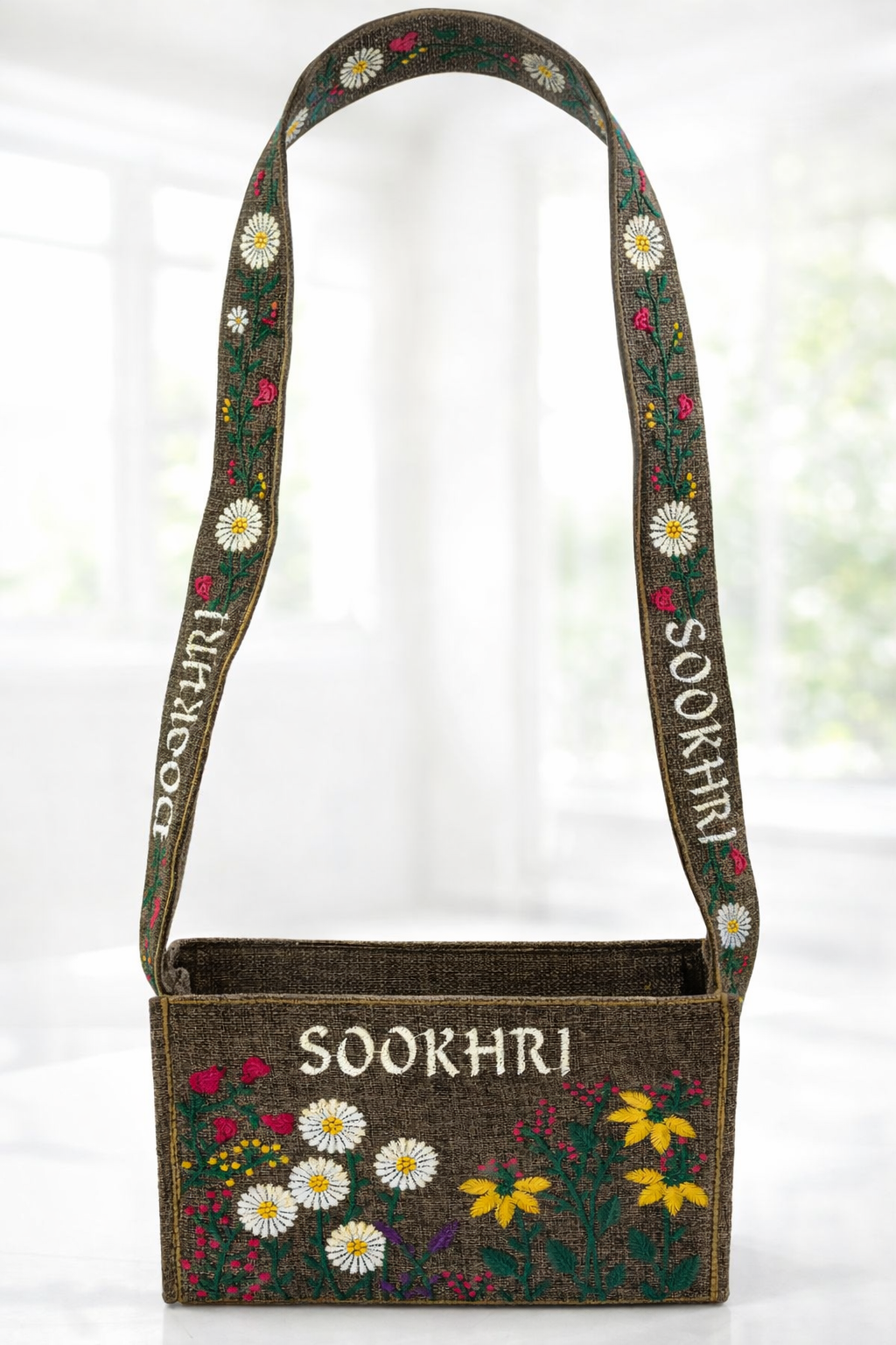 Sookhri Cross Body Floral Embroidered Jute Fabric Bag with Quality Zip